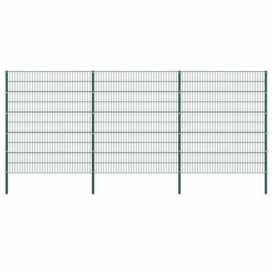 Fence Panel with Posts Iron 522x200 cm Green