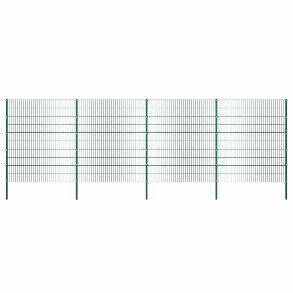 Fence Panel with Posts Iron 694.5x200 cm Green