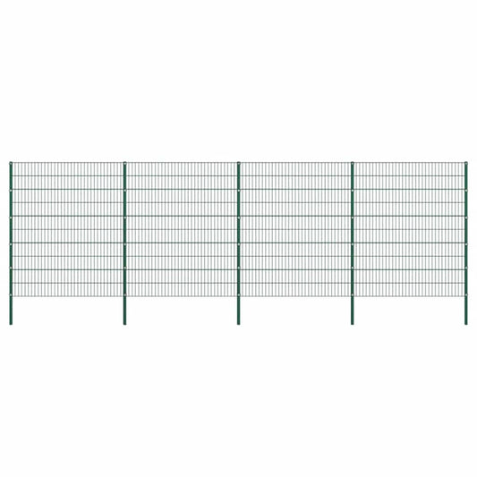 Fence Panel with Posts Iron 694.5x200 cm Green