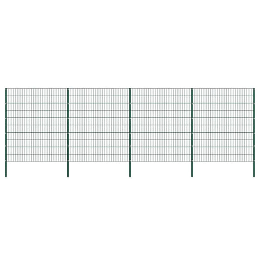 Fence Panel with Posts Iron 867x200 cm Green