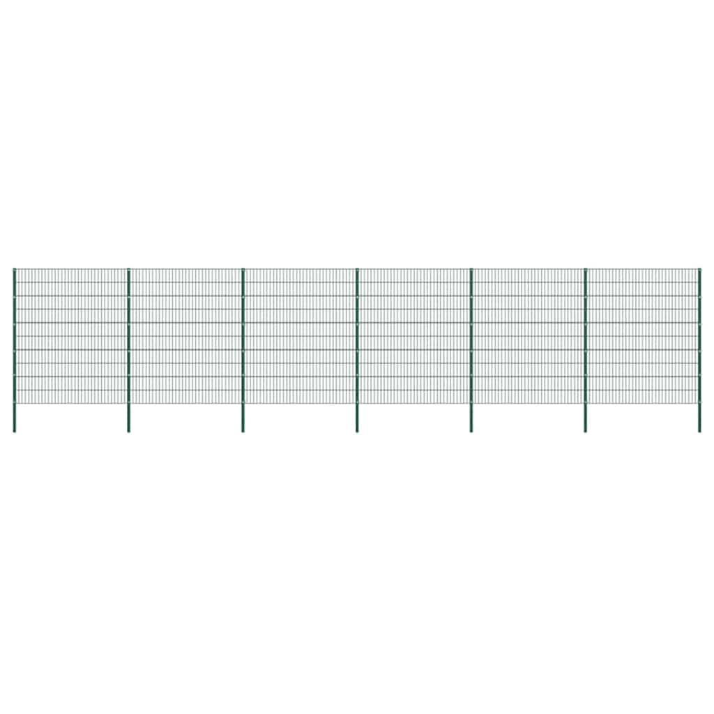 Fence Panel with Posts Iron 1040x200 cm Green