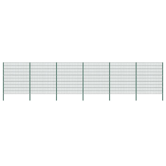 Fence Panel with Posts Iron 1040x200 cm Green