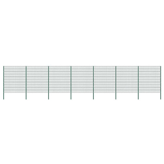 Fence Panel with Posts Iron 1212x200 cm Green