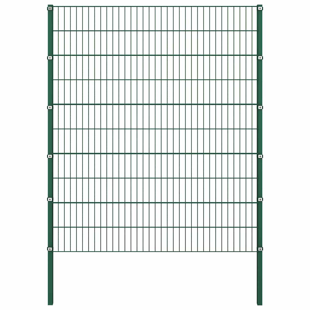 Fence Panel with Posts Iron 1212x200 cm Green