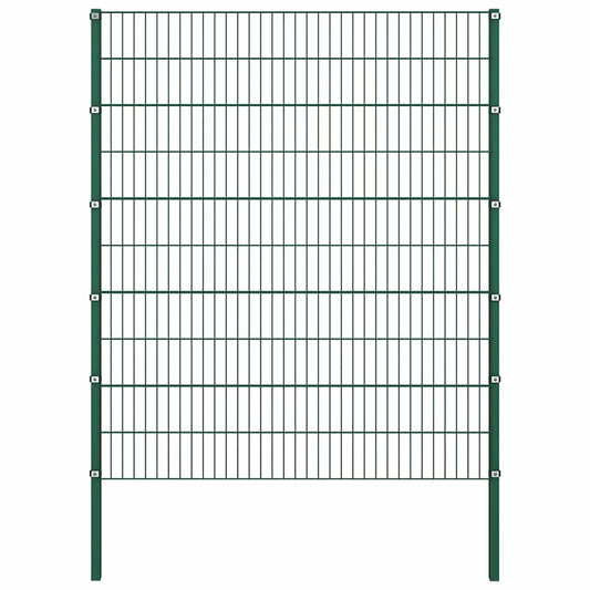 Fence Panel with Posts Iron 1212x200 cm Green