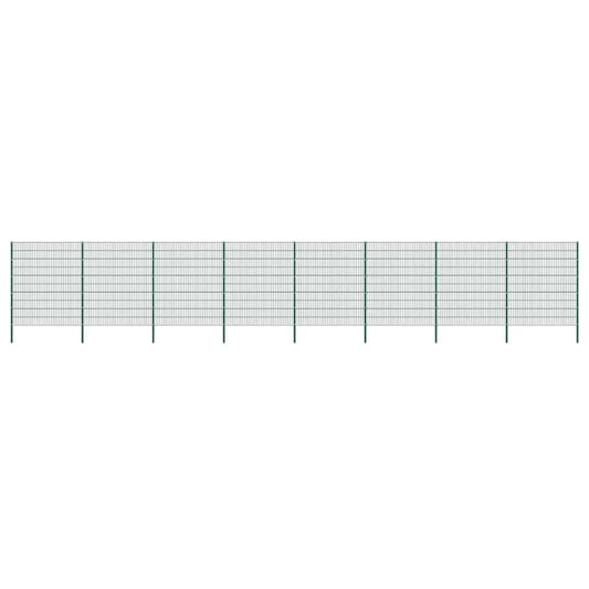 Fence Panel with Posts Iron 1385x200 cm Green