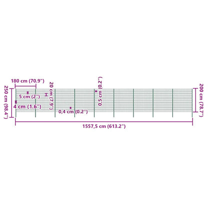 Fence Panel with Posts Iron 1557.5x200 cm Green