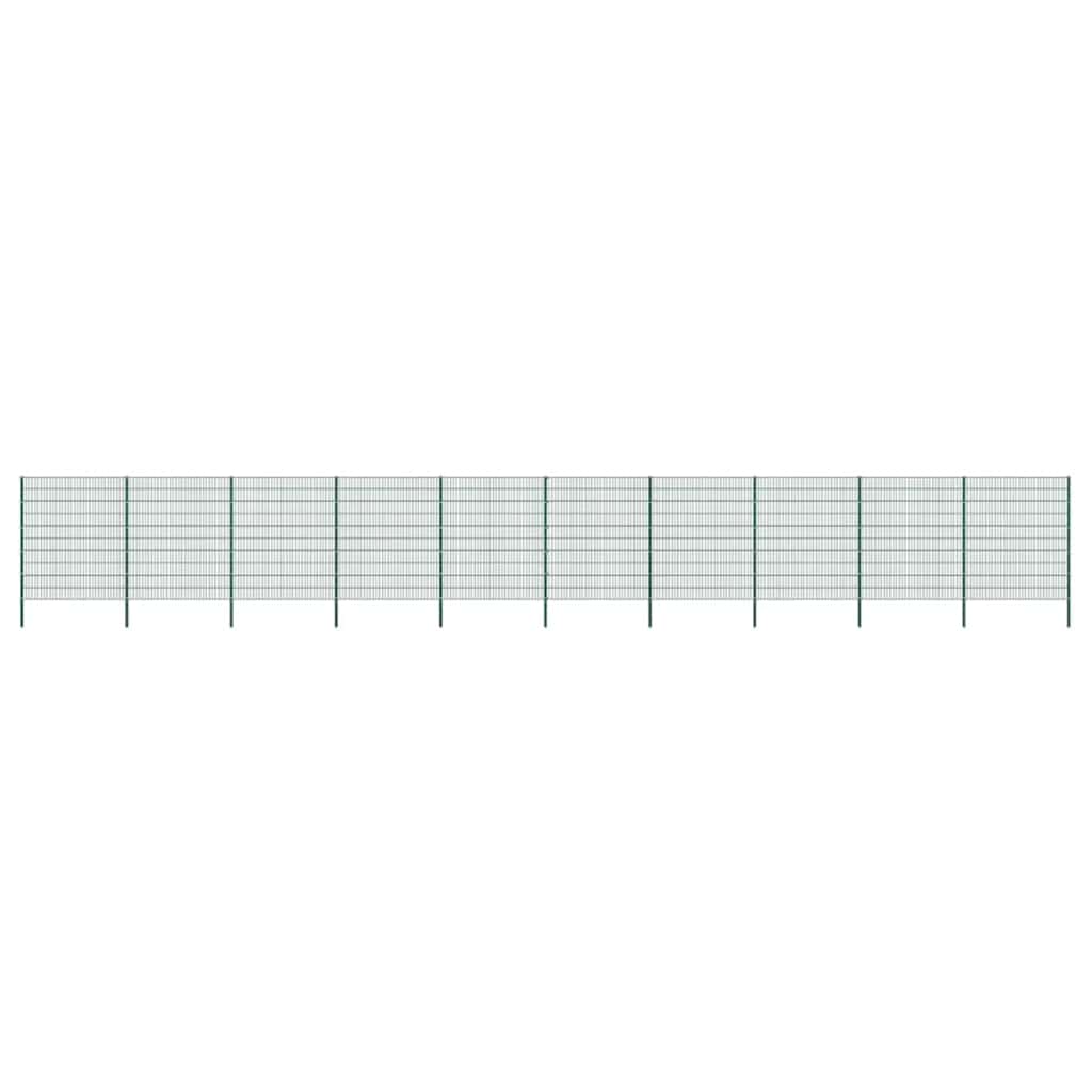 Fence Panel with Posts Iron 1730x200 cm Green