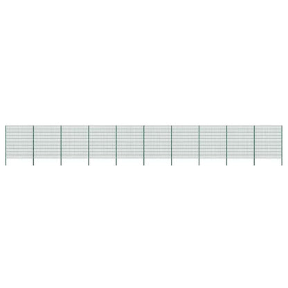 Fence Panel with Posts Iron 1730x200 cm Green