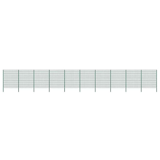 Fence Panel with Posts Iron 1730x200 cm Green