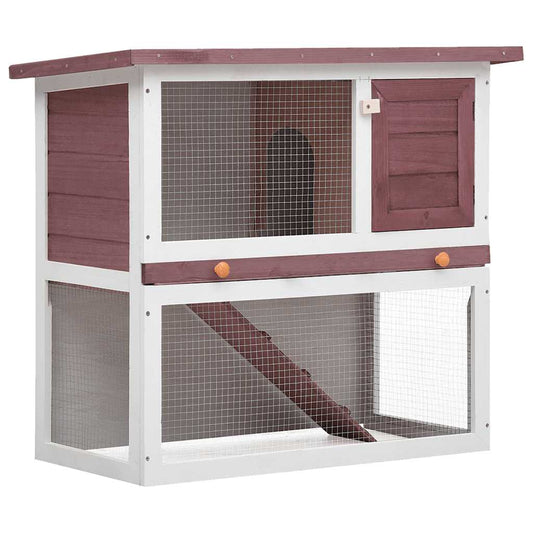 Rabbit Hutch | Brown and white | Solid pine wood, plywood, iron wire mesh