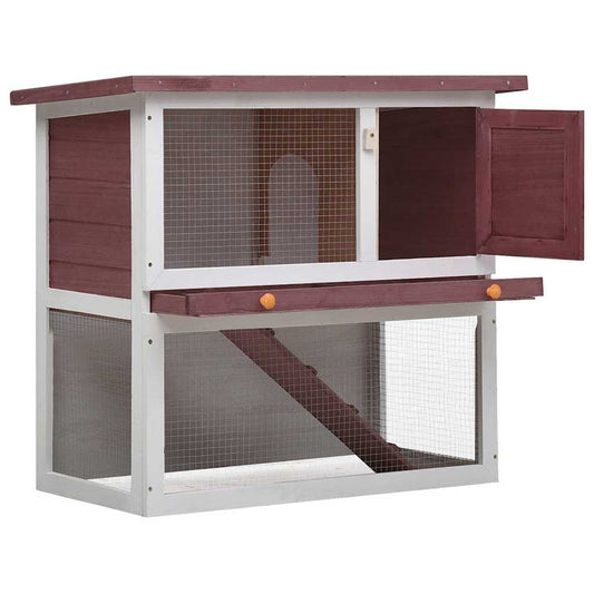 Rabbit Hutch | Brown and white | Solid pine wood, plywood, iron wire mesh