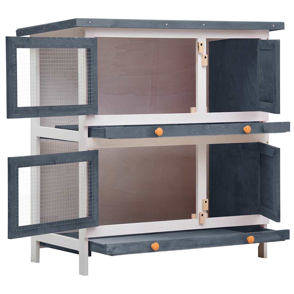 170834 vidaXL Outdoor Rabbit Hutch 4 Doors Grey Wood