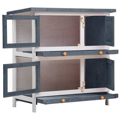 170834 vidaXL Outdoor Rabbit Hutch 4 Doors Grey Wood