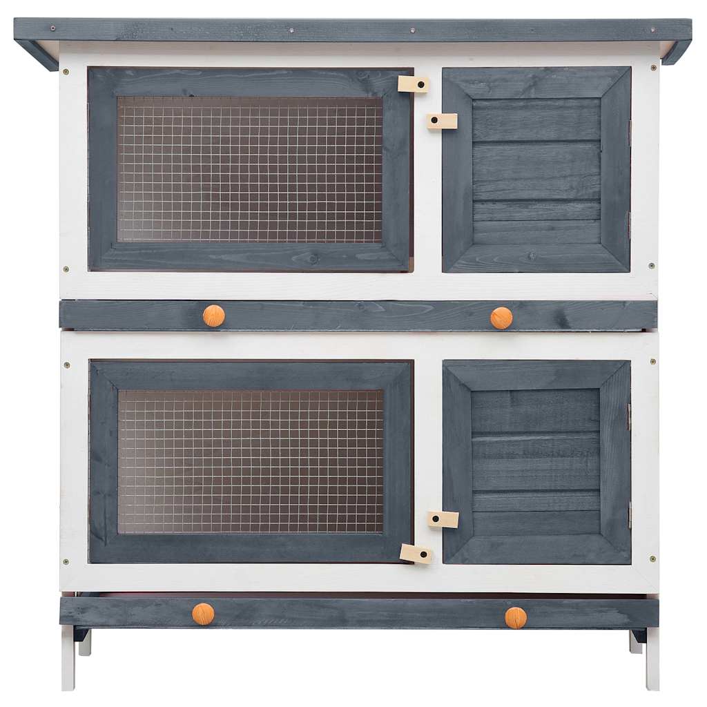 170834 vidaXL Outdoor Rabbit Hutch 4 Doors Grey Wood