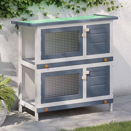 170834 vidaXL Outdoor Rabbit Hutch 4 Doors Grey Wood