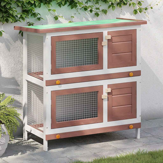 Outdoor Rabbit Hutch 4 Doors Brown Wood