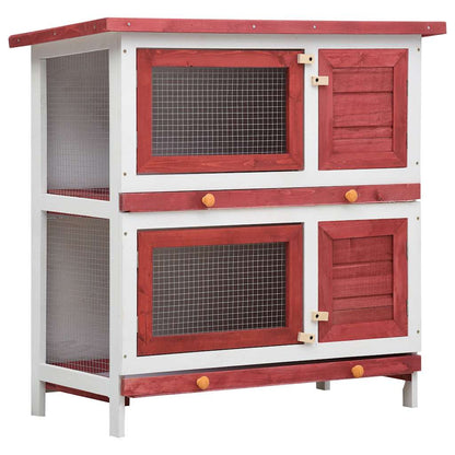 170836 vidaXL Outdoor Rabbit Hutch 4 Doors Red Wood