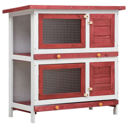 170836 vidaXL Outdoor Rabbit Hutch 4 Doors Red Wood