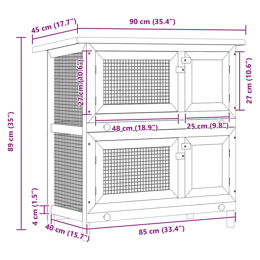 170836 vidaXL Outdoor Rabbit Hutch 4 Doors Red Wood