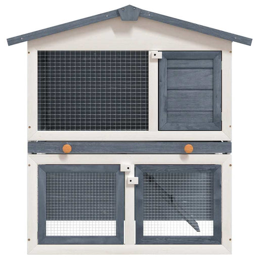 Rabbit Hutch | Grey and white | Solid pine wood, powder-coated iron mesh