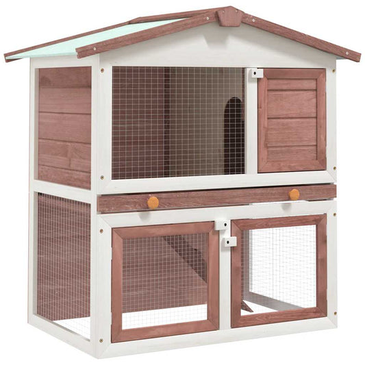 Rabbit Hutch | Brown | Solid pine wood, Powder-coated iron wire, Plywood