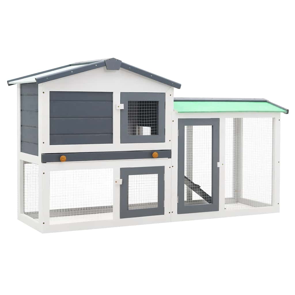 Outdoor Large Rabbit Hutch Grey and White 145 x 45 x 84 Wood