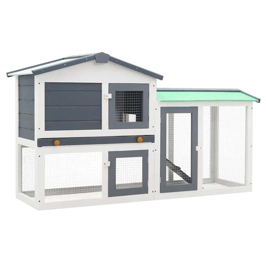 Outdoor Large Rabbit Hutch Grey and White 145 x 45 x 84 Wood