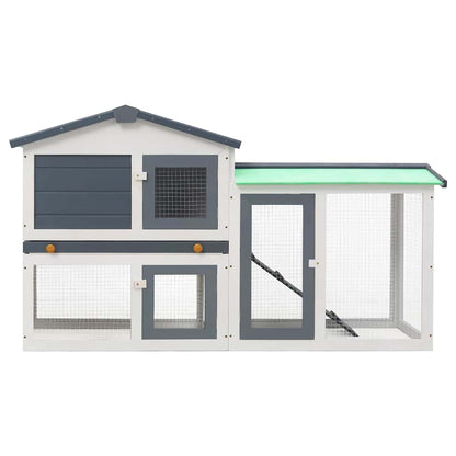 Outdoor Large Rabbit Hutch Grey and White 145x45x84 cm Wood