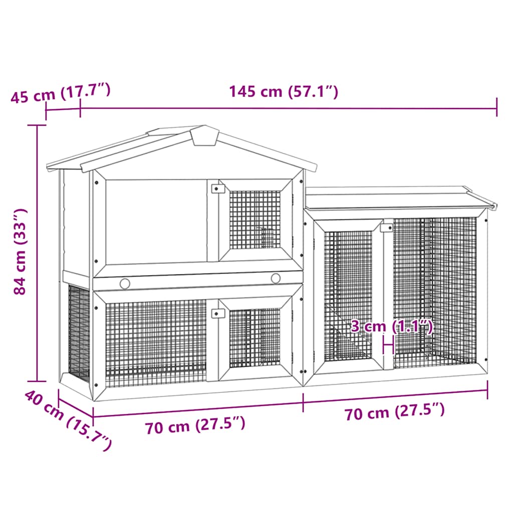 Outdoor Large Rabbit Hutch Grey and White 145 x 45 x 84 Wood