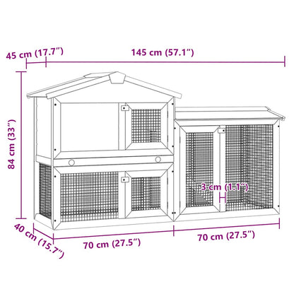 Outdoor Large Rabbit Hutch Grey and White 145 x 45 x 84 Wood