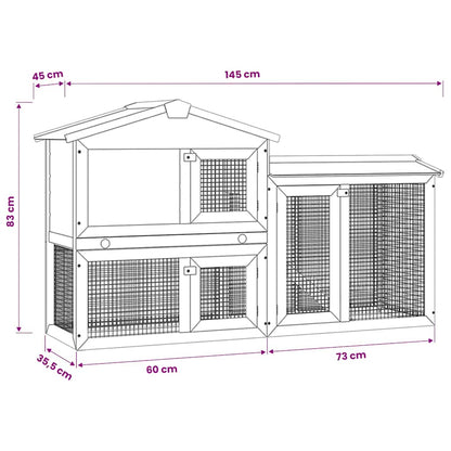 Outdoor Large Rabbit Hutch Grey and White 145x45x84 cm Wood