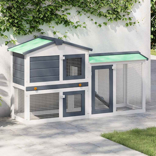 Outdoor Large Rabbit Hutch Grey and White 145 x 45 x 84 Wood