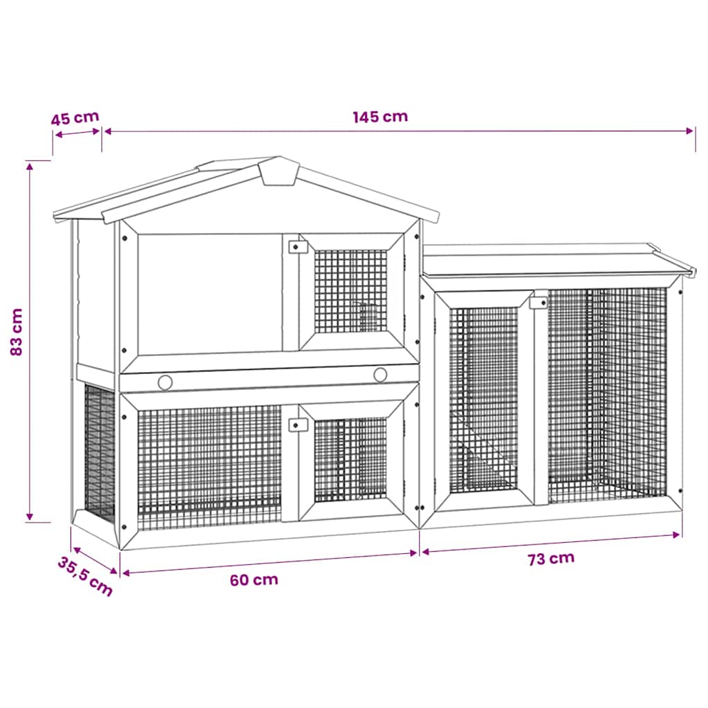 Outdoor Large Rabbit Hutch Brown and White 145x45x84 cm Wood