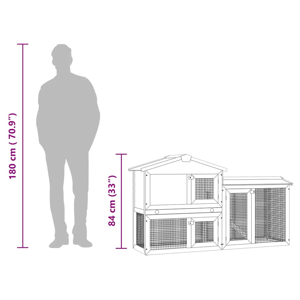 Outdoor Large Rabbit Hutch Brown and White 145 x 45 x 84 Wood