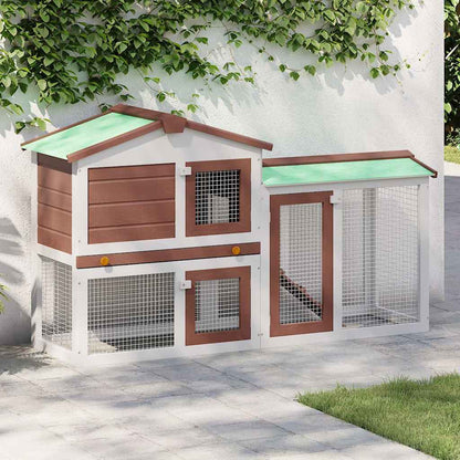 Outdoor Large Rabbit Hutch Brown and White 145x45x84 cm Wood