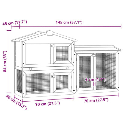 Outdoor Large Rabbit Hutch Red and White 145 x 45 x 84 Wood