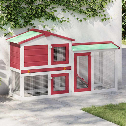 Outdoor Large Rabbit Hutch Red and White 145 x 45 x 84 Wood