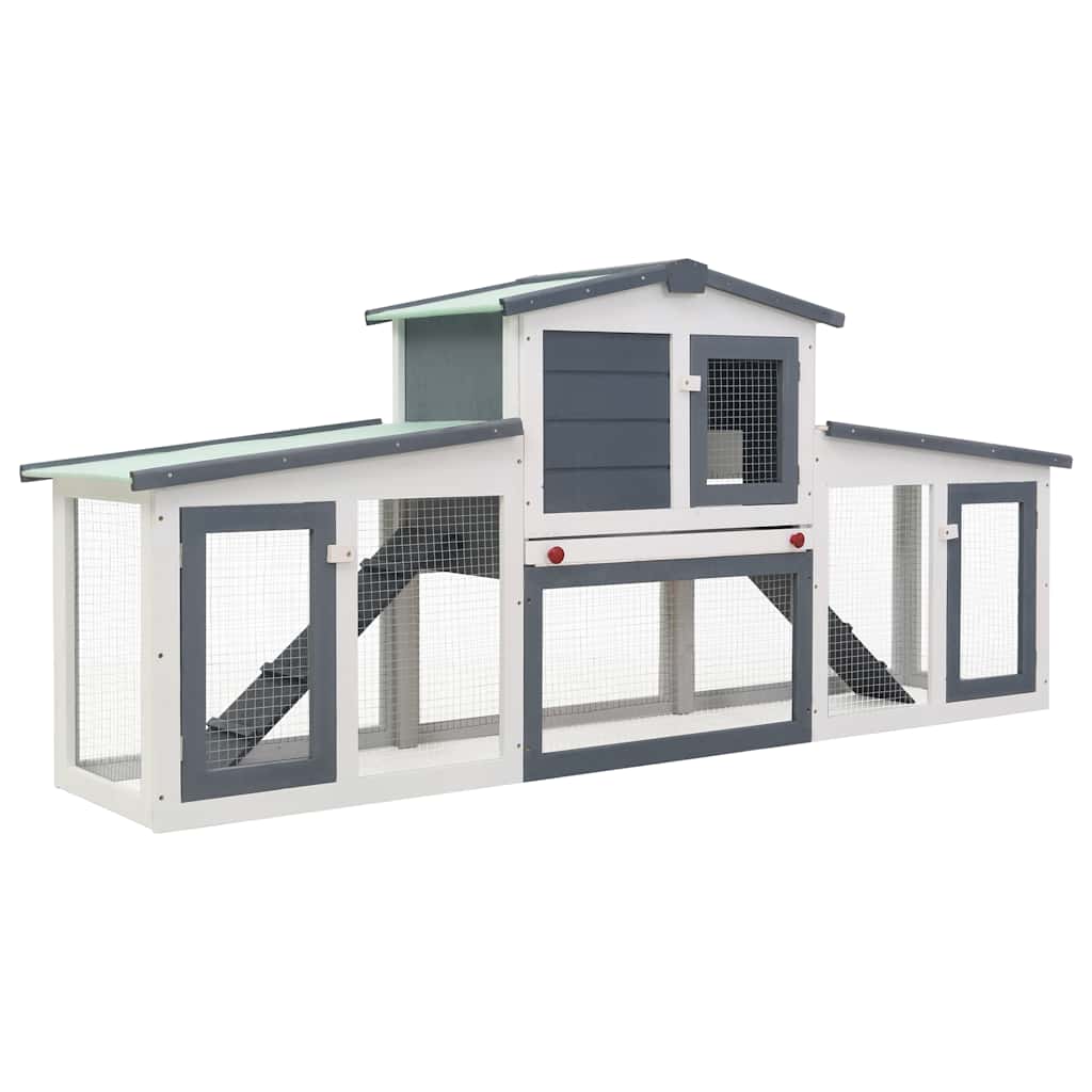Outdoor Large Rabbit Hutch Grey and White 201x45x85 cm Wood