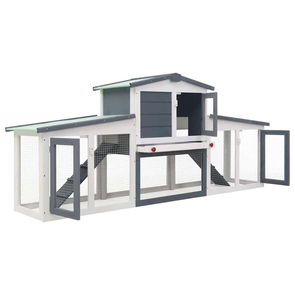 170843 vidaXL Outdoor Large Rabbit Hutch Grey and White 201x45x85 cm Wood