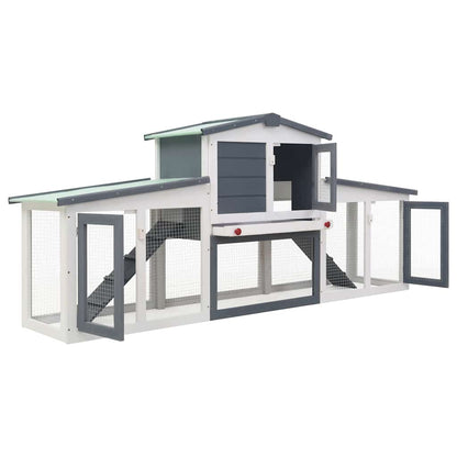 170843 vidaXL Outdoor Large Rabbit Hutch Grey and White 201x45x85 cm Wood