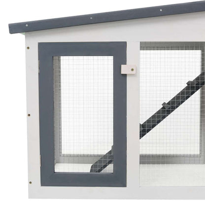 Outdoor Large Rabbit Hutch Grey and White 201x45x85 cm Wood