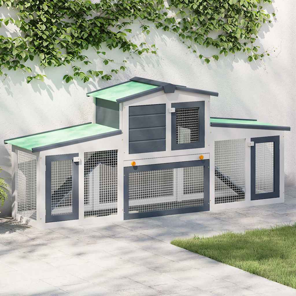 170843 vidaXL Outdoor Large Rabbit Hutch Grey and White 201x45x85 cm Wood