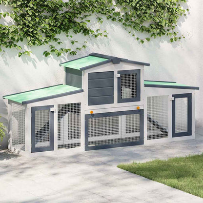 170843 vidaXL Outdoor Large Rabbit Hutch Grey and White 201x45x85 cm Wood