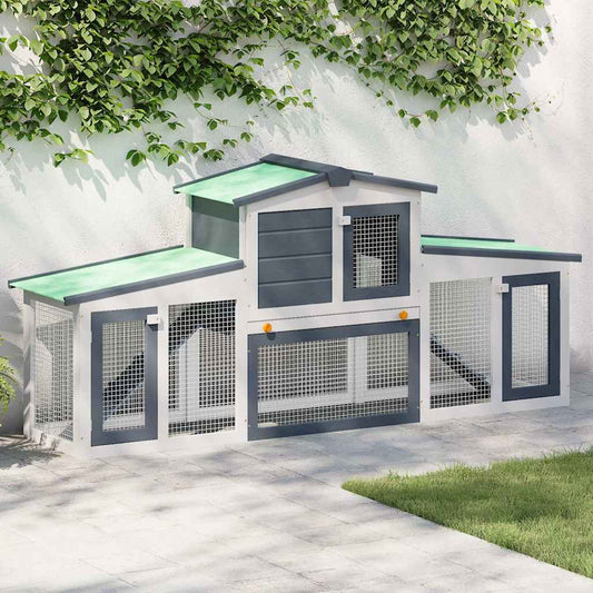 170843 vidaXL Outdoor Large Rabbit Hutch Grey and White 201x45x85 cm Wood
