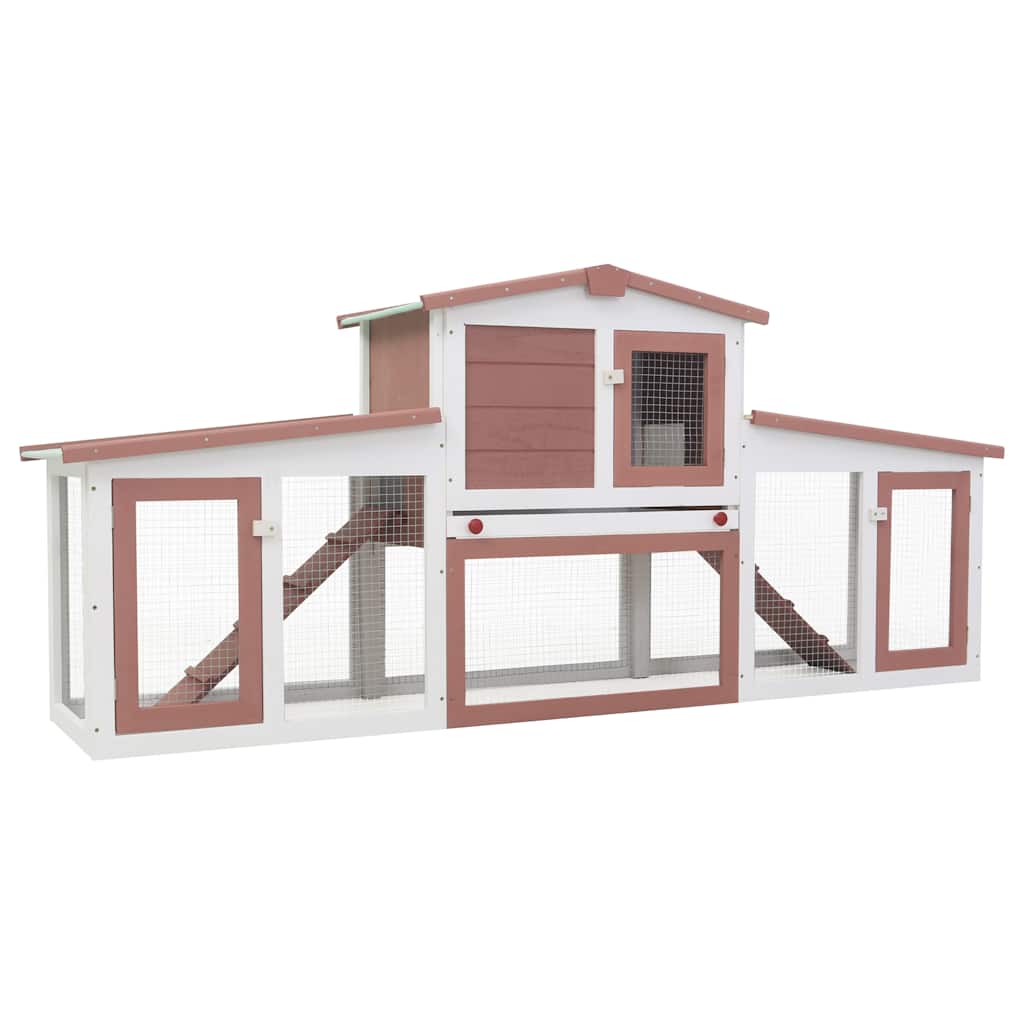 170844 vidaXL Outdoor Large Rabbit Hutch Brown and White 201x45x85 cm Wood