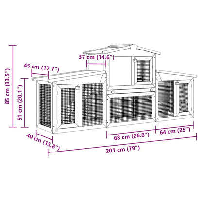 170844 vidaXL Outdoor Large Rabbit Hutch Brown and White 201x45x85 cm Wood
