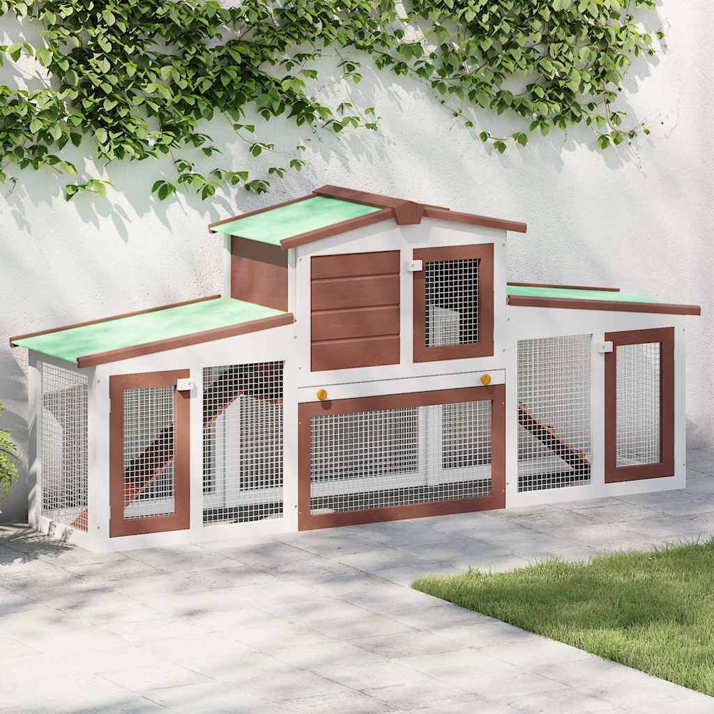 170844 vidaXL Outdoor Large Rabbit Hutch Brown and White 201x45x85 cm Wood