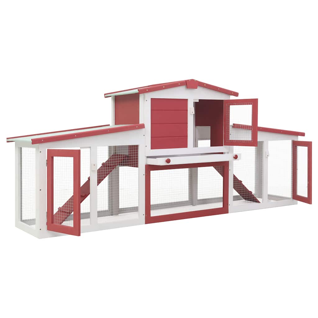 170845 vidaXL Outdoor Large Rabbit Hutch Red and White 201x45x85 cm Wood
