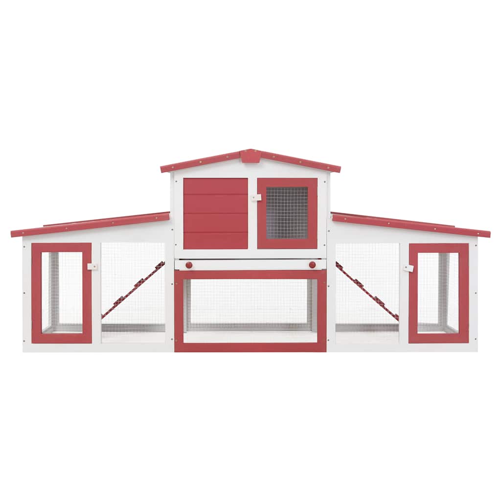 Outdoor Large Rabbit Hutch Red and White 201x45x85 cm Wood